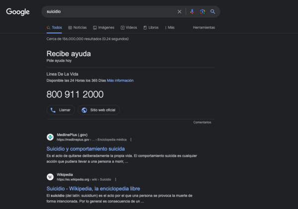 Buscador de Google que muestra los resultados de la búsqueda
