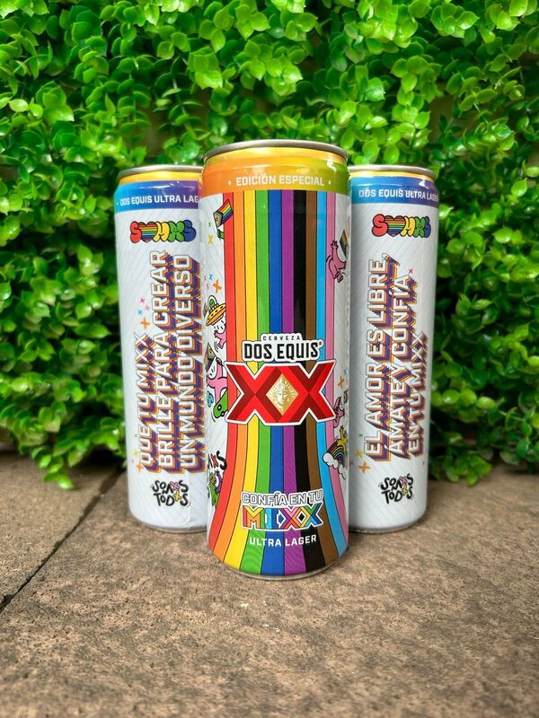 Dos Equis lata conmemorativa de la marcha del orgullo gay 2024