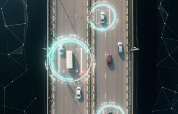 IA escaneando una imagen de autos en un puente